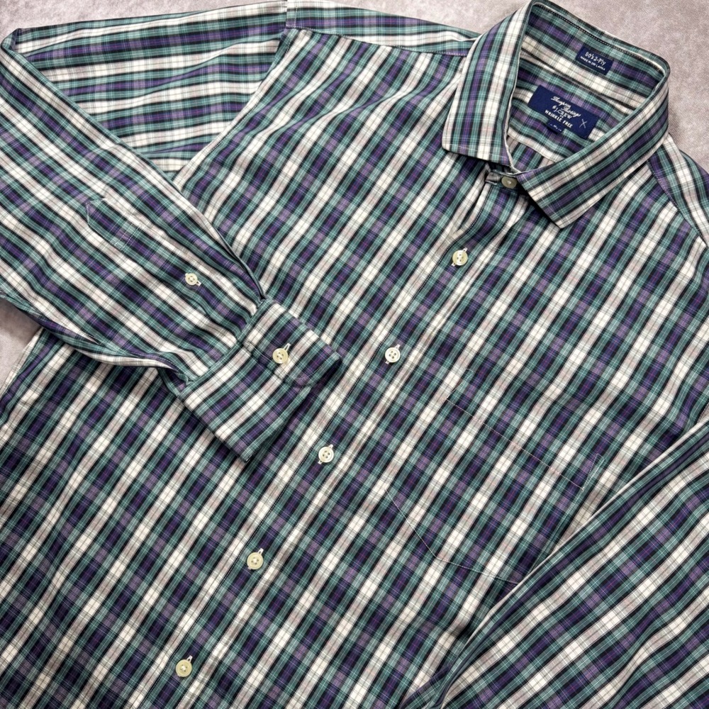 J.Crew Thompson Shirtings Mens Medium Green Plaid Wrinkle Free Button Down Shirt